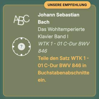 Karte „Unsere Empfehlung“: Teile den Satz in Buchstabenabschnitte ein