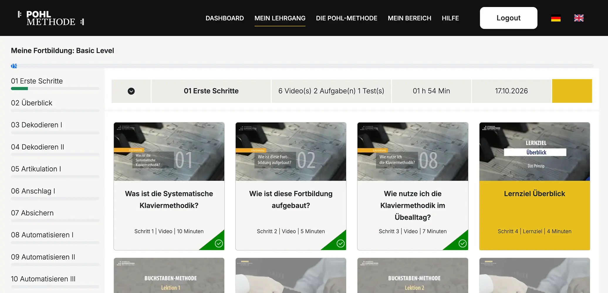 Weitere Ansicht des Online-Lehrgangs