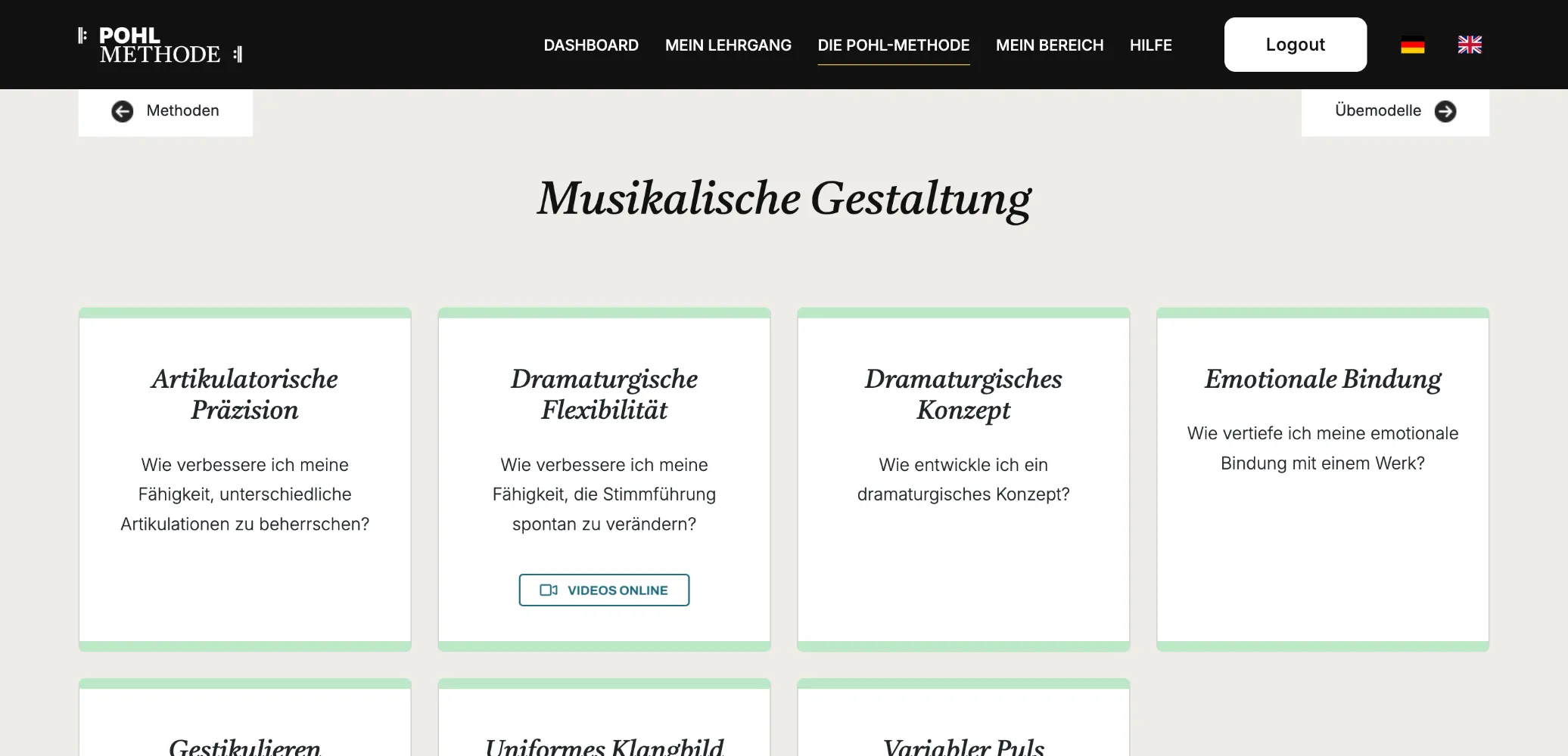 Lernziele der Kategorie Musikalische Gestaltung